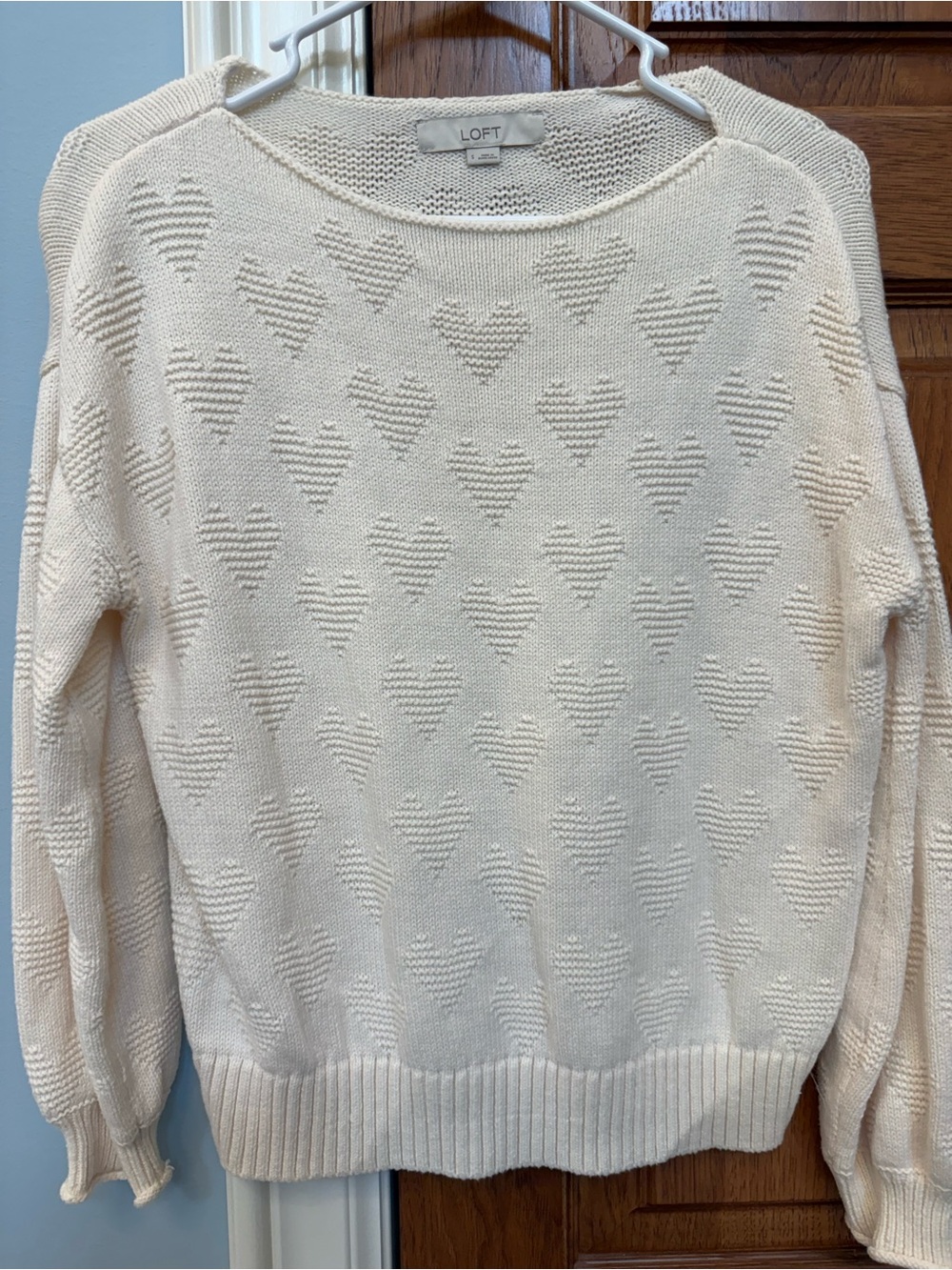 LOFT Cream Heart Pattern Lightweight Sweater